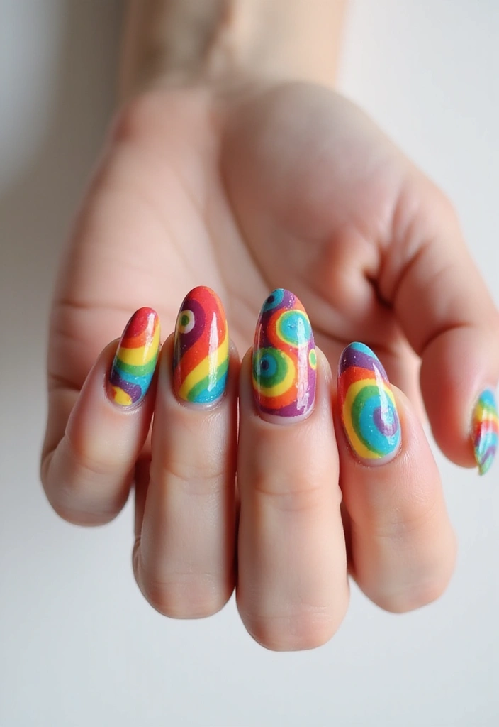 36 Almond Nails 2025: The Most Flattering Shape Right Now - 28. Rainbow Swirls