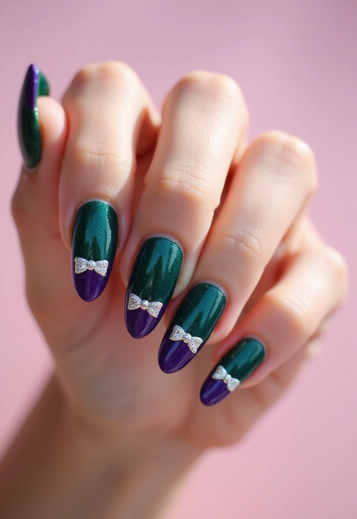 36 Coquette Nail Art Ideas with Hearts, Bows, and Feminine Flair - 10. Glittering Bow Designs