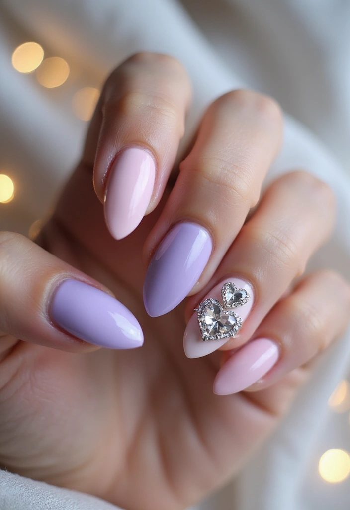 36 Coquette Nail Art Ideas with Hearts, Bows, and Feminine Flair - 14. Crystal Heart Accents