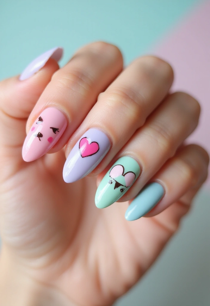 36 Coquette Nail Art Ideas with Hearts, Bows, and Feminine Flair - 15. Cutesy Cartoon Hearts