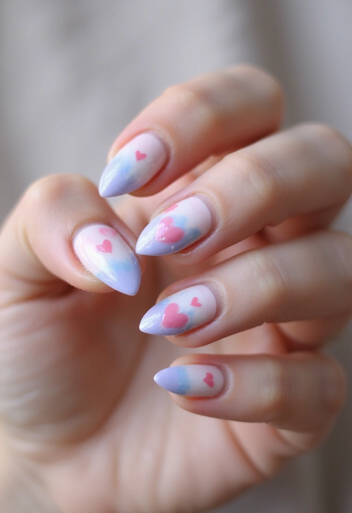 36 Coquette Nail Art Ideas with Hearts, Bows, and Feminine Flair - 21. Watercolor Hearts