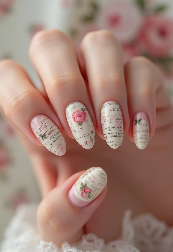 36 Coquette Nail Art Ideas with Hearts, Bows, and Feminine Flair - 25. Vintage Love Letters