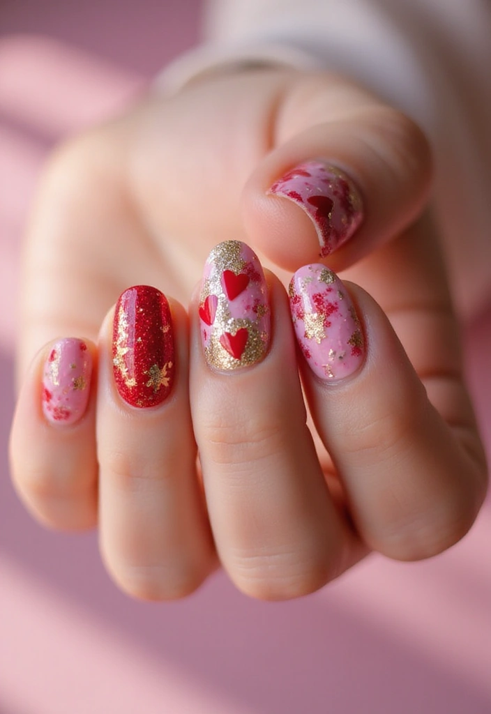 36 Coquette Nail Art Ideas with Hearts, Bows, and Feminine Flair - 34. Mosaic Heart Patterns