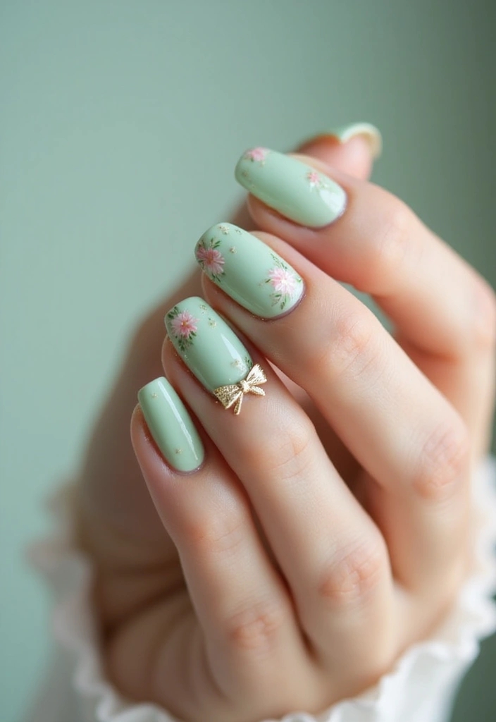 36 Coquette Nail Art Ideas with Hearts, Bows, and Feminine Flair - 4. Vintage Floral Bow