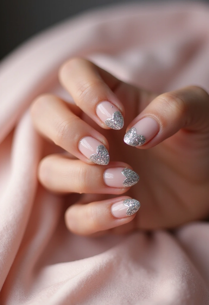 36 Coquette Nail Art Ideas with Hearts, Bows, and Feminine Flair - 5. Glitter Heart Tips