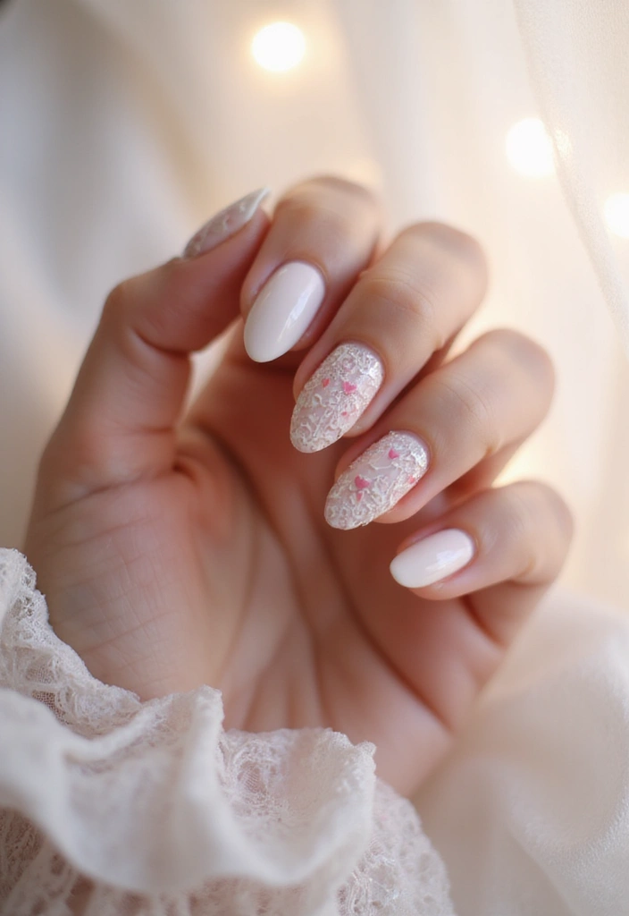 36 Coquette Nail Art Ideas with Hearts, Bows, and Feminine Flair - 9. Lace and Hearts