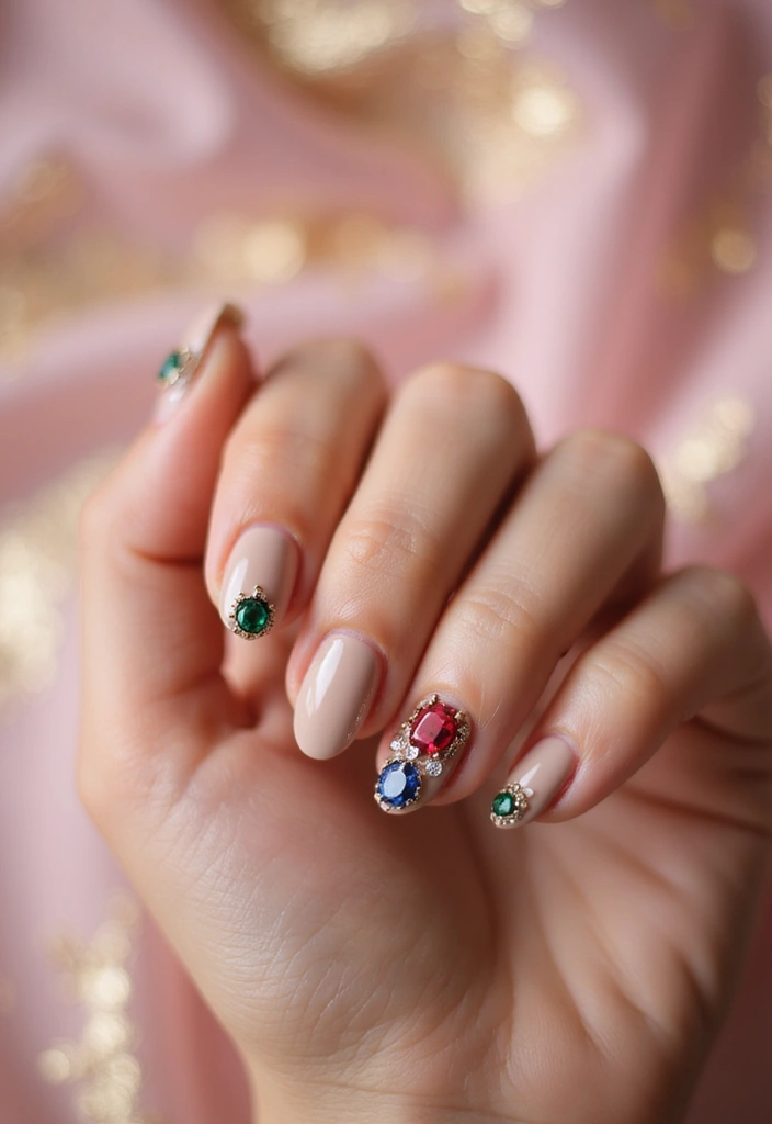 36 Sparkling Nail Accents Perfect for Evening Events - 11. Colorful Gem Accents