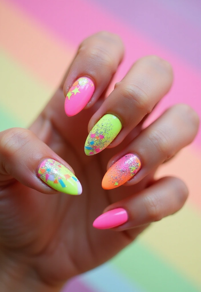36 Sparkling Nail Accents Perfect for Evening Events - 17. Bold Neon Accents