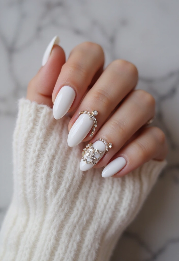 36 Sparkling Nail Accents Perfect for Evening Events - 18. Classic White with Jewels