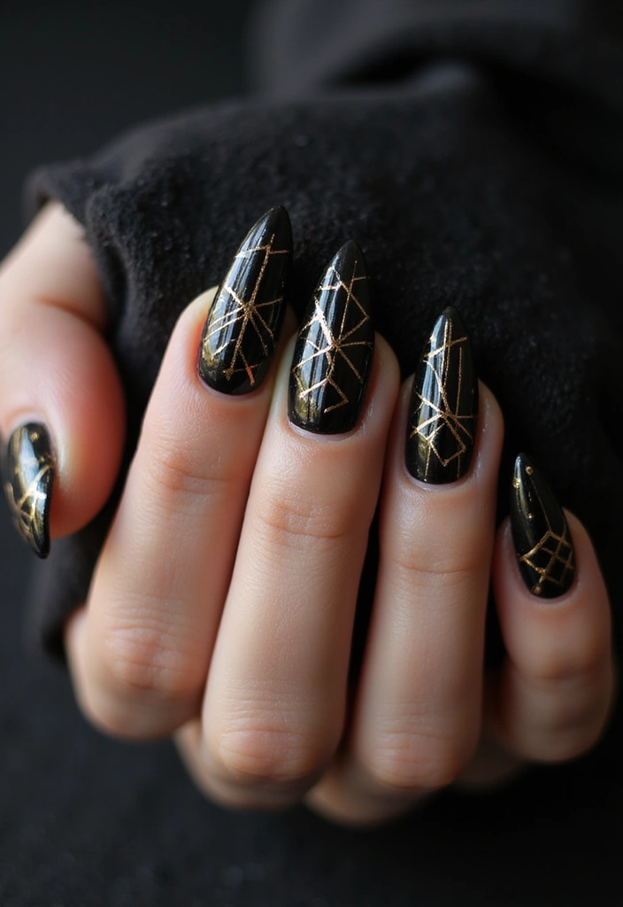 36 Sparkling Nail Accents Perfect for Evening Events - 21. Edgy Black and Gold
