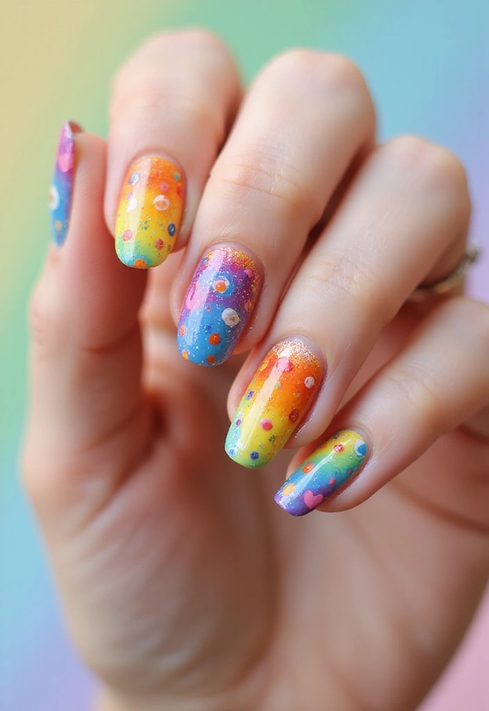 36 Sparkling Nail Accents Perfect for Evening Events - 26. Whimsical Rainbow Nails