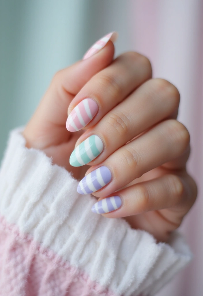 36 Sparkling Nail Accents Perfect for Evening Events - 30. Romantic Candy Stripes