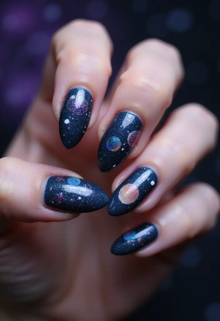 36 Sparkling Nail Accents Perfect for Evening Events - 31. Celestial Body Nail Art