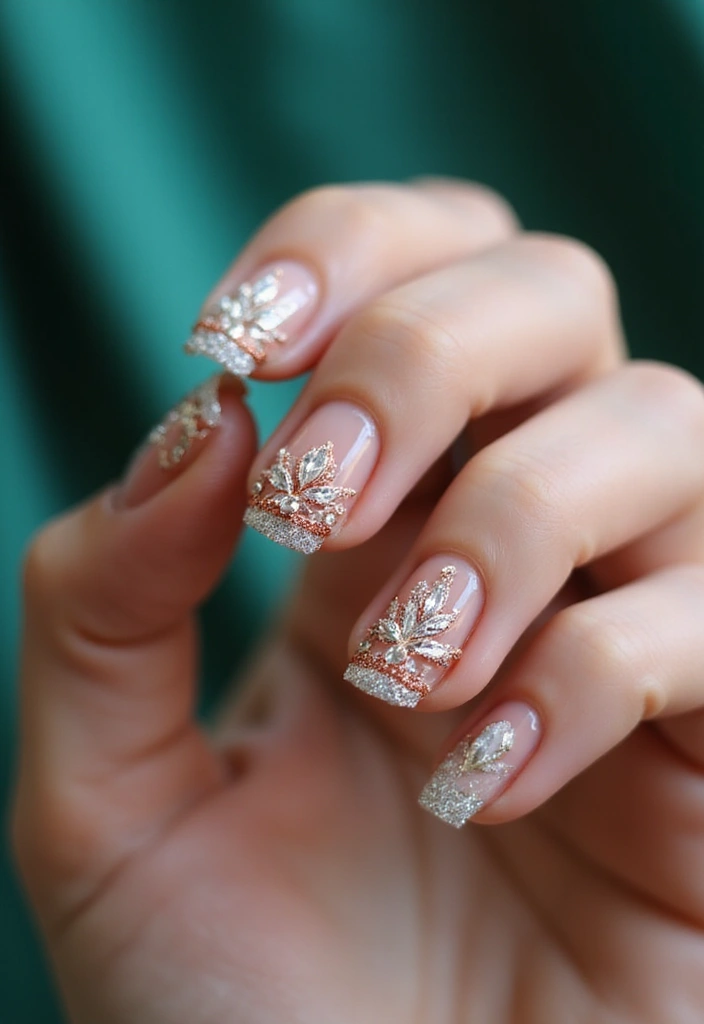 36 Sparkling Nail Accents Perfect for Evening Events - 33. Gemstone Crests