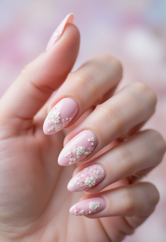 36 Sparkling Nail Accents Perfect for Evening Events - 6. Textured Floral Embellishments