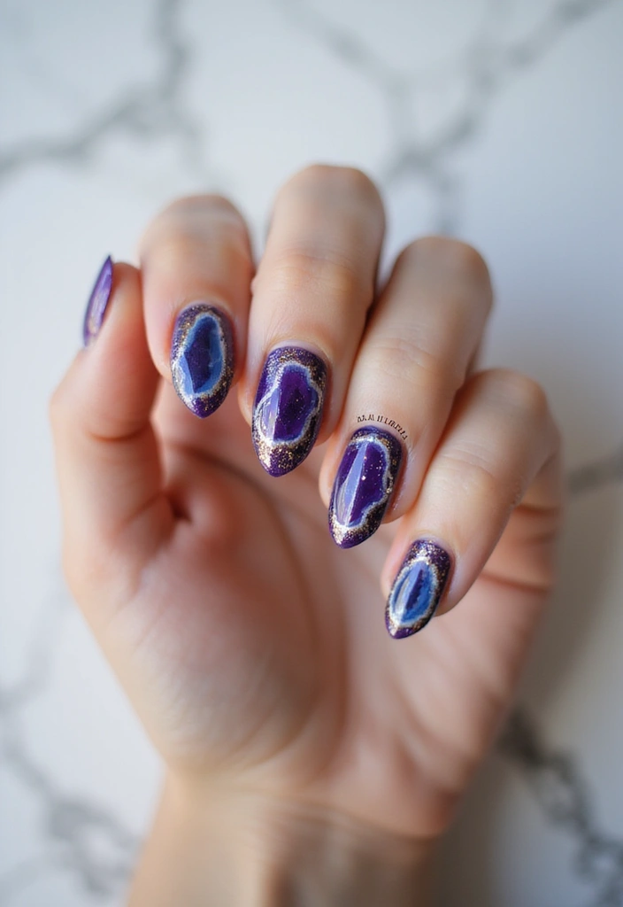 36 Sparkling Nail Accents Perfect for Evening Events - 7. Geode-Inspired Nail Art