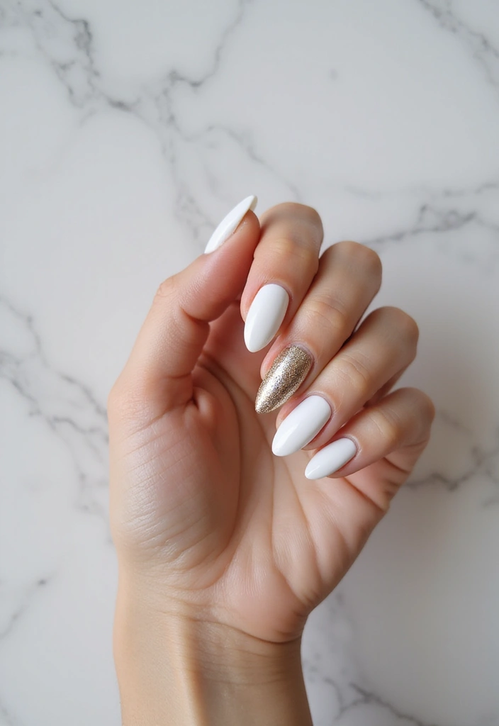 37 Milky White Nails That Give That 'Glass Skin' Effect - 11. Metallic Accents