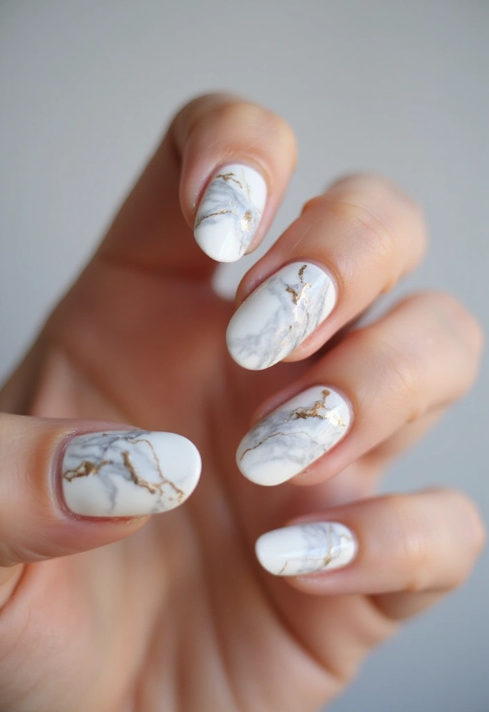 37 Milky White Nails That Give That 'Glass Skin' Effect - 12. Marble Effect