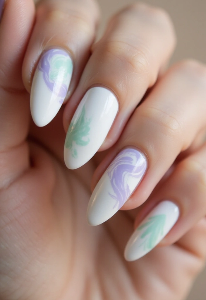 37 Milky White Nails That Give That 'Glass Skin' Effect - 18. Artistic Swirls