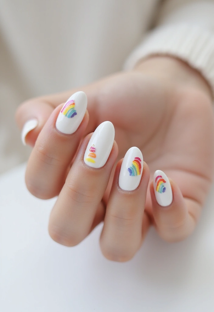 37 Milky White Nails That Give That 'Glass Skin' Effect - 21. Rainbow Accents