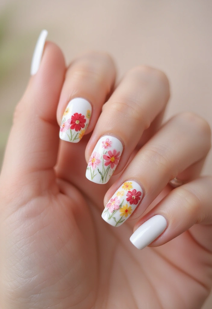 37 Milky White Nails That Give That 'Glass Skin' Effect - 24. Artistic Florals