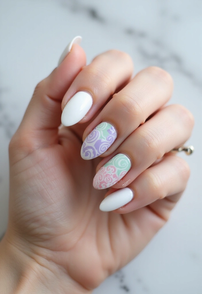 37 Milky White Nails That Give That 'Glass Skin' Effect - 27. Soulful Spirals