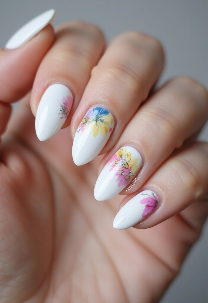 37 Milky White Nails That Give That 'Glass Skin' Effect - 28. Ombre Floral
