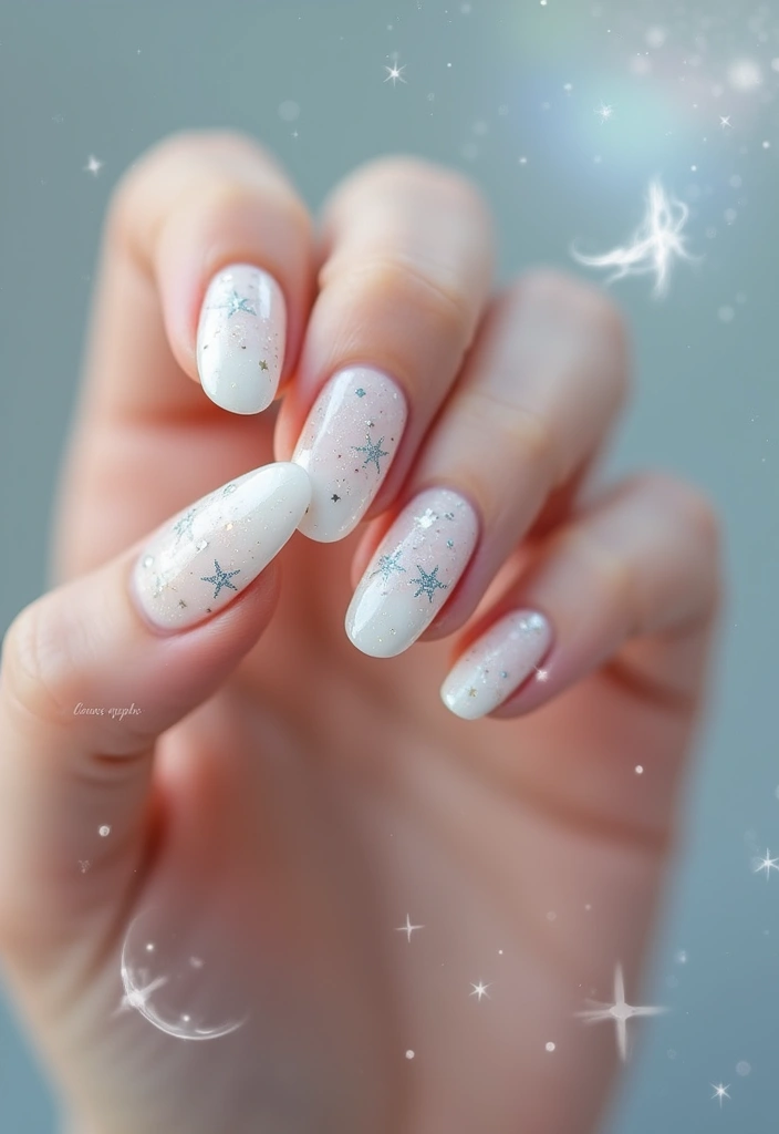 37 Milky White Nails That Give That 'Glass Skin' Effect - 30. Twinkling Stars