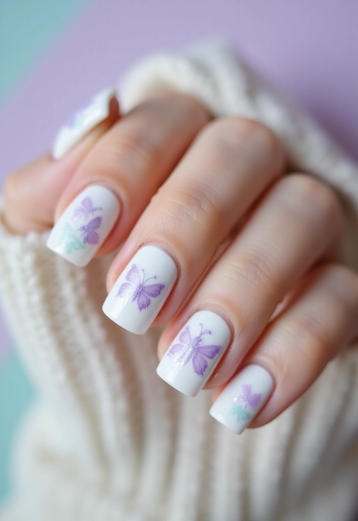 37 Milky White Nails That Give That 'Glass Skin' Effect - 31. Ethereal Butterflies