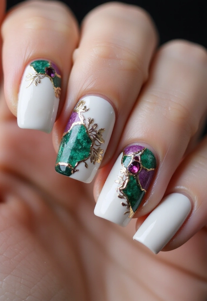 37 Milky White Nails That Give That 'Glass Skin' Effect - 34. Jewel Tones