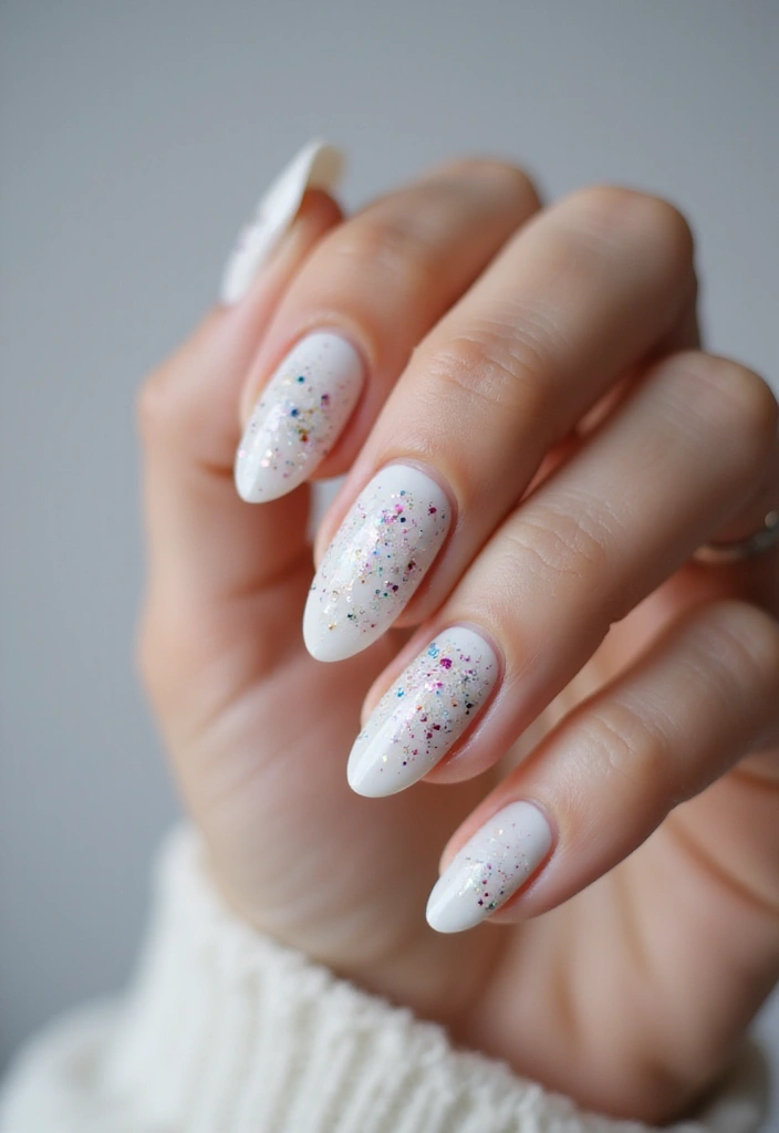 37 Milky White Nails That Give That 'Glass Skin' Effect - 4. Glitter Glam