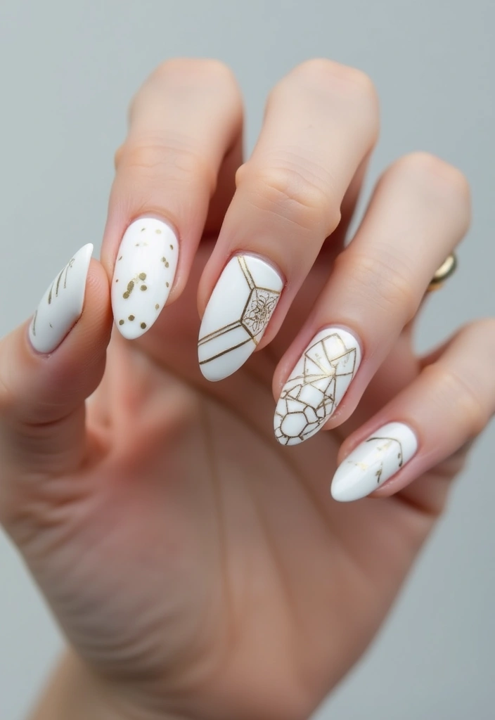37 Milky White Nails That Give That 'Glass Skin' Effect - 5. Geometric Designs