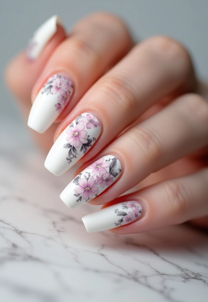37 Milky White Nails That Give That 'Glass Skin' Effect - 6. Floral Accents