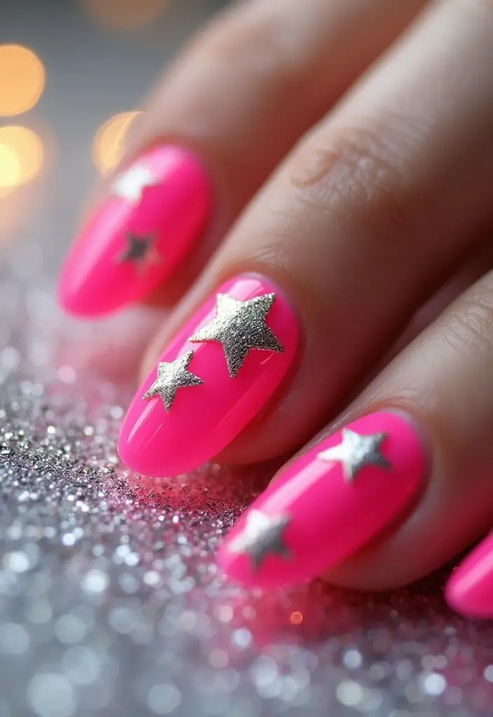 37 Summer Neon Nails to Brighten Your Vacation Looks - 10. Neon Star Accents