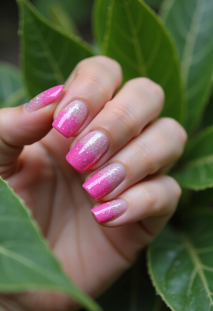 37 Summer Neon Nails to Brighten Your Vacation Looks - 11. Neon Gradient Glitter