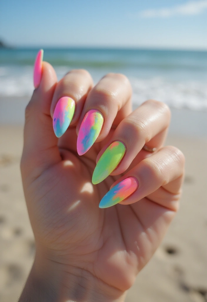 37 Summer Neon Nails to Brighten Your Vacation Looks - 15. Neon Watercolor