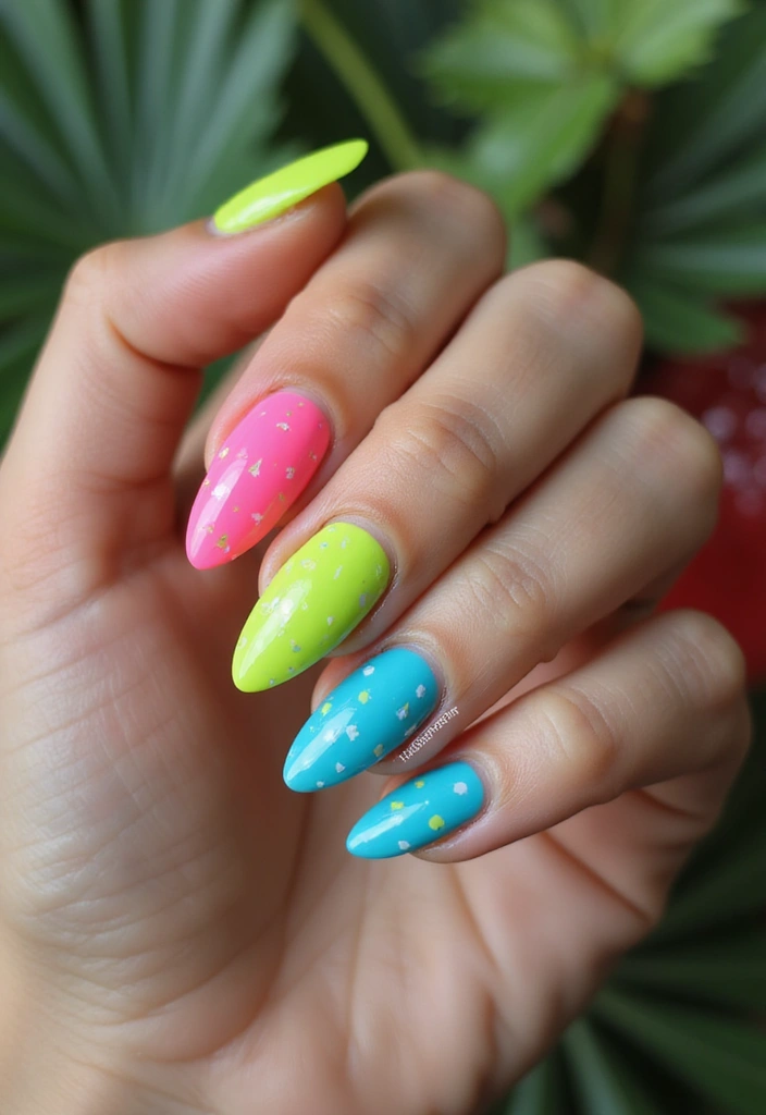 37 Summer Neon Nails to Brighten Your Vacation Looks - 20. Neon Water Drops