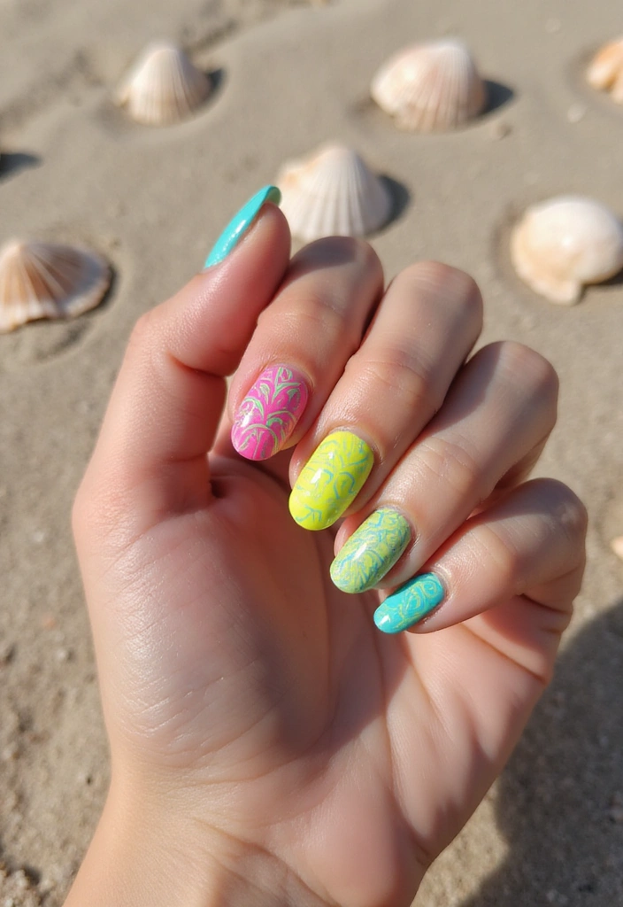 37 Summer Neon Nails to Brighten Your Vacation Looks - 21. Neon Shells