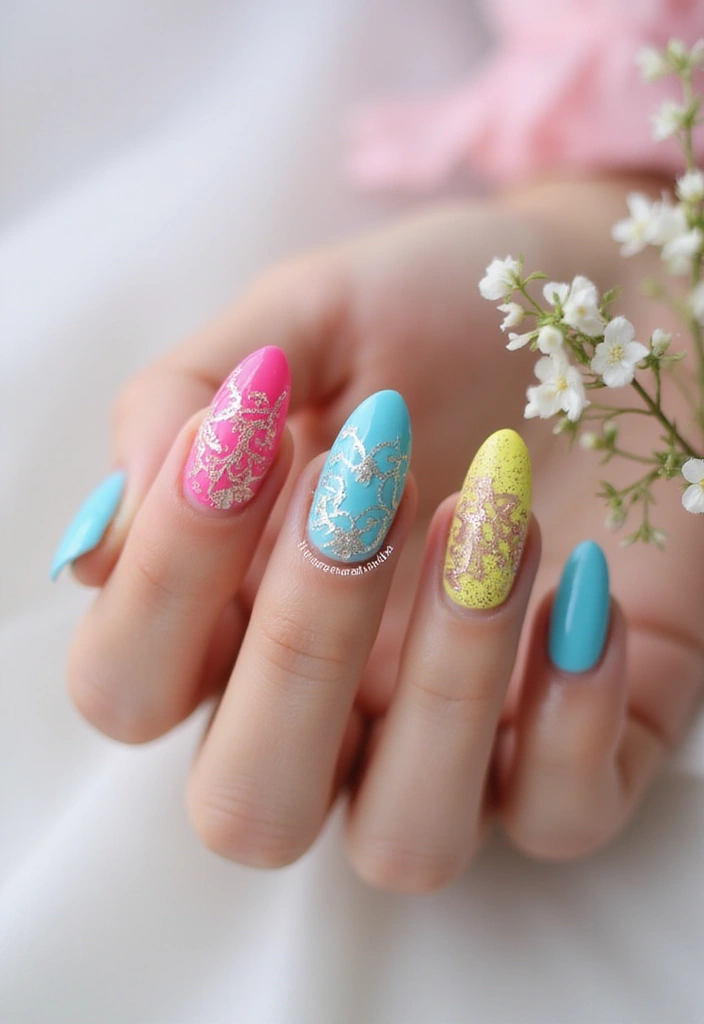 37 Summer Neon Nails to Brighten Your Vacation Looks - 23. Neon Lace