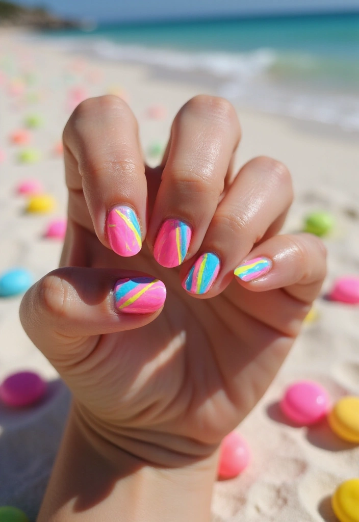 37 Summer Neon Nails to Brighten Your Vacation Looks - 24. Neon Candy Stripes