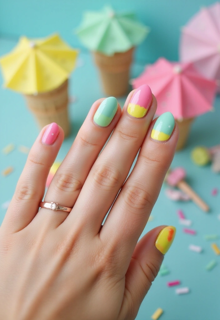 37 Summer Neon Nails to Brighten Your Vacation Looks - 35. Neon Ice Cream Cones