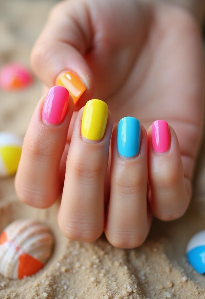 37 Summer Neon Nails to Brighten Your Vacation Looks - 37. Neon Beach Ball