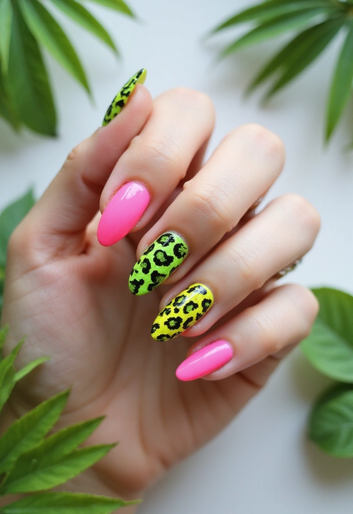 37 Summer Neon Nails to Brighten Your Vacation Looks - 7. Neon Animal Print