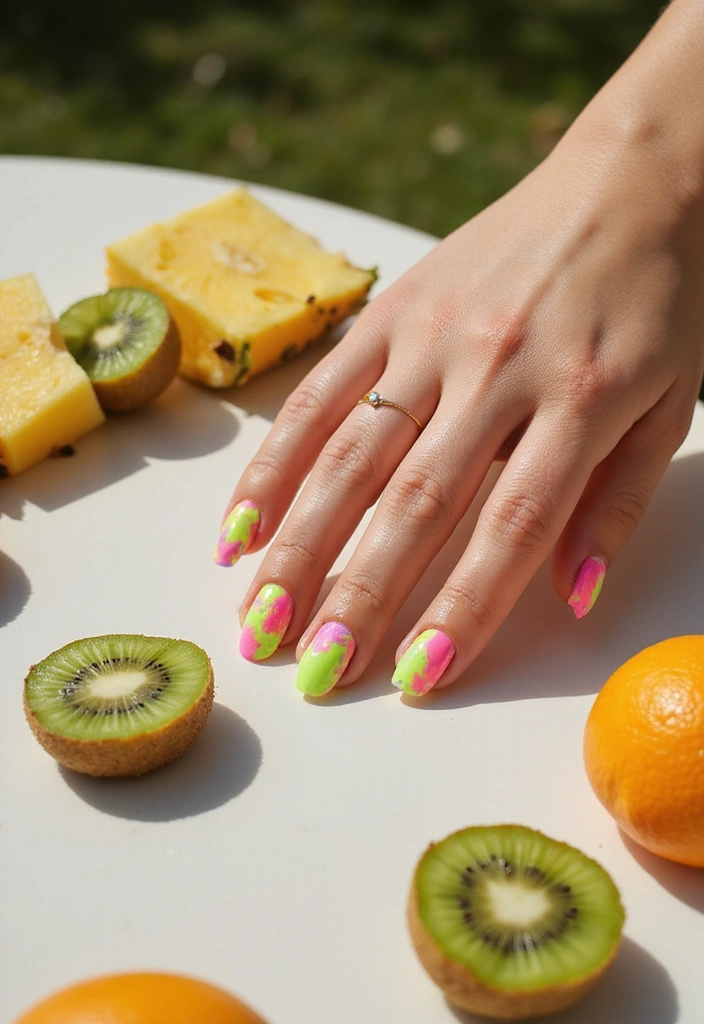 37 Summer Neon Nails to Brighten Your Vacation Looks - 8. Neon Tie-Dye