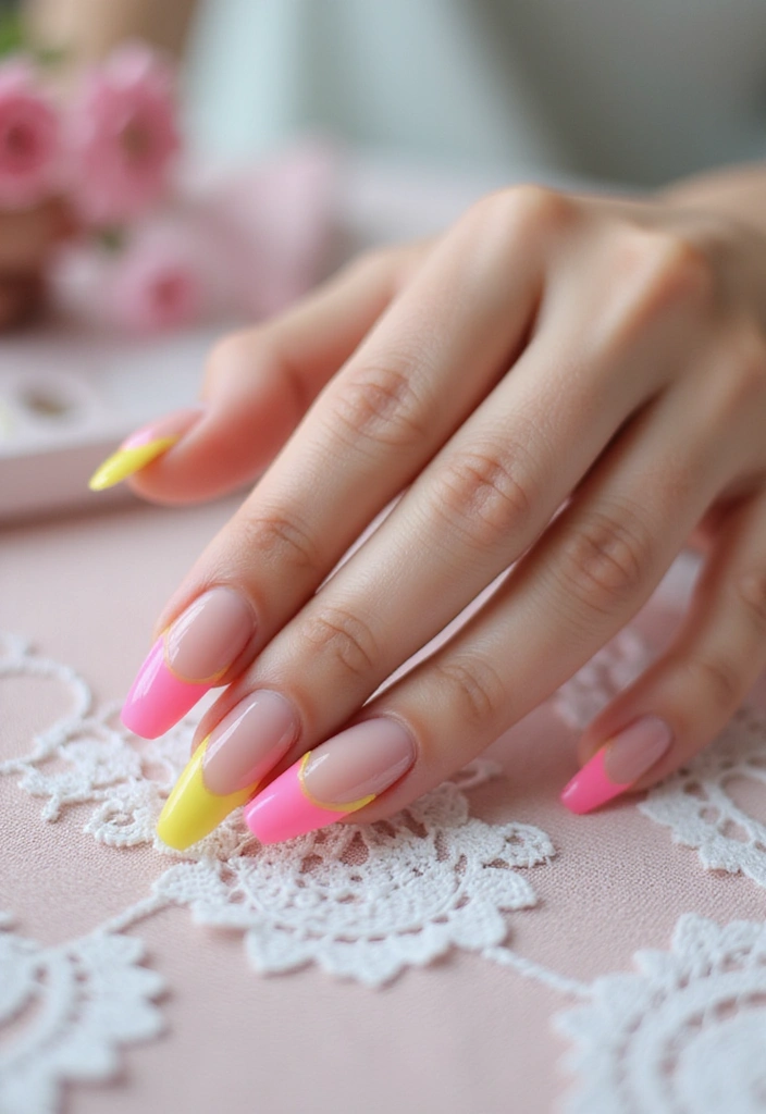 37 Summer Neon Nails to Brighten Your Vacation Looks - 9. Neon French Tips