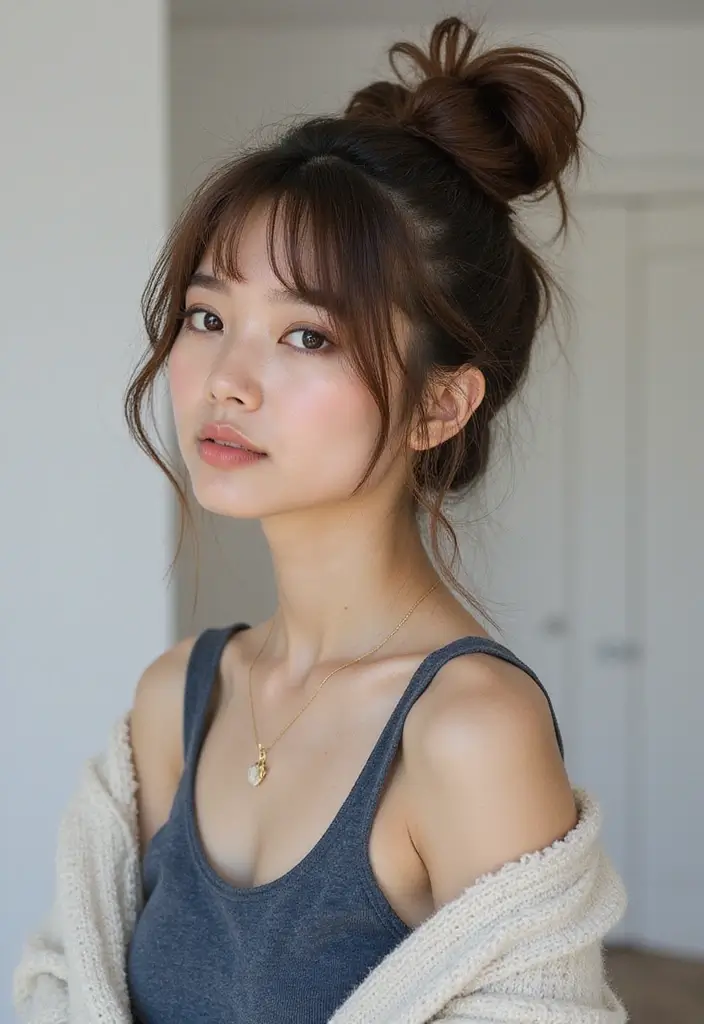 25 Celebrity-Inspired Hairstyles to Try This Year - 18. Messy Top Knot Like Bella Hadid