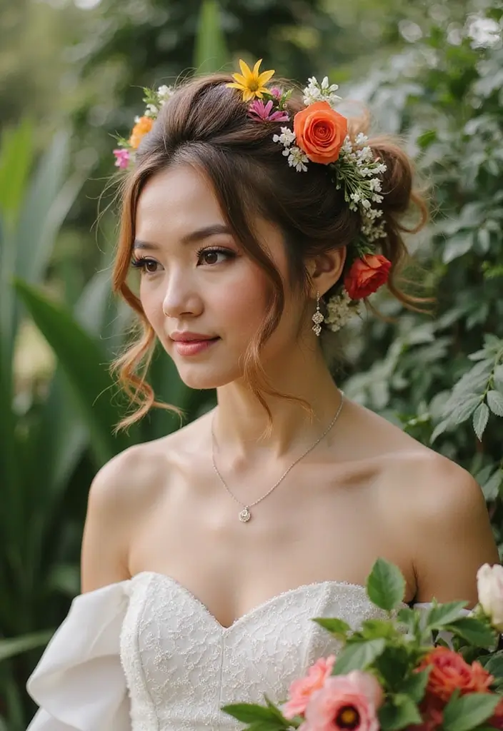 25 Elegant Updo Hairstyles for Special Events - 11. Floral Updo