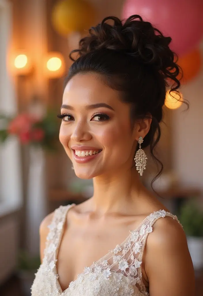 25 Elegant Updo Hairstyles for Special Events - 16. Curly Upside Down Bun