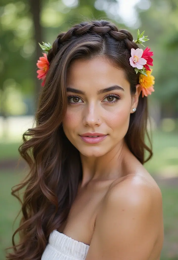 25 Hairstyles That Look Great with Hair Accessories - 1. Braided Crown with Floral Clips