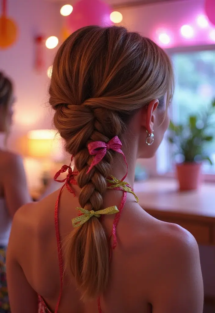 25 Hairstyles That Look Great with Hair Accessories - 10. Side Braid with Colorful Ribbons